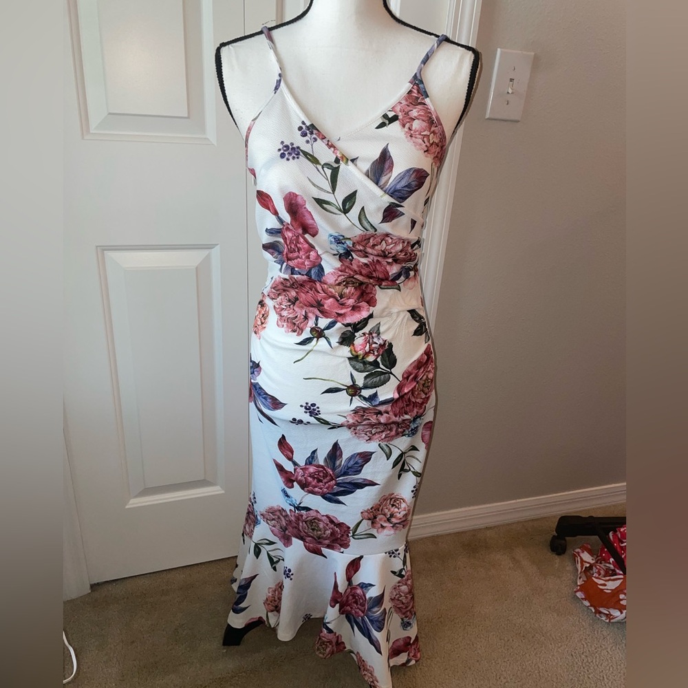 White Maxi Dress with Pink Floral Print
